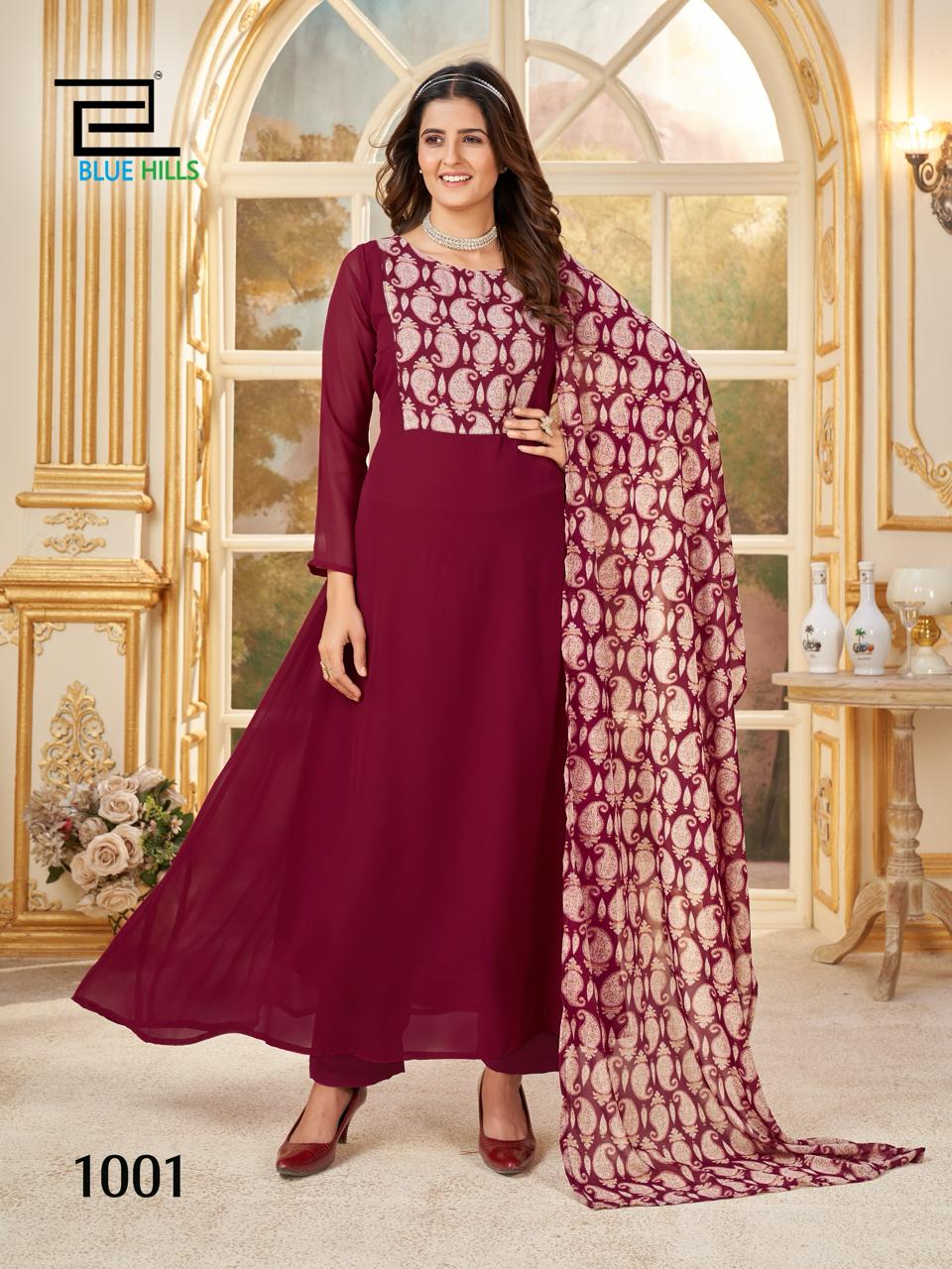 Blue Hills Nithya Printed Anarkali Kurti With Bottom Dupatta Wholesale Clothing Distributors In India

